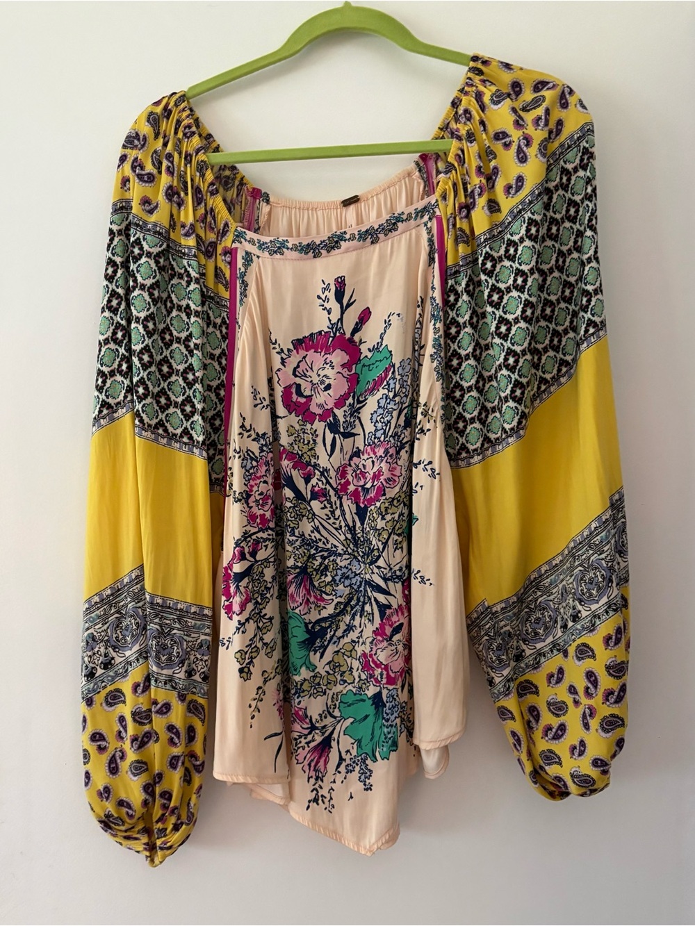 Free People Positano floral Panel Boho Peasant Top M